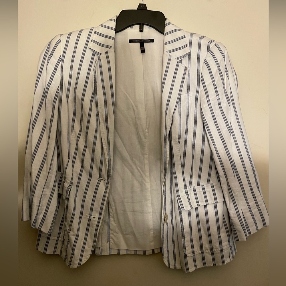 Victoria’s Secret blue and white striped blazer. Size 4.